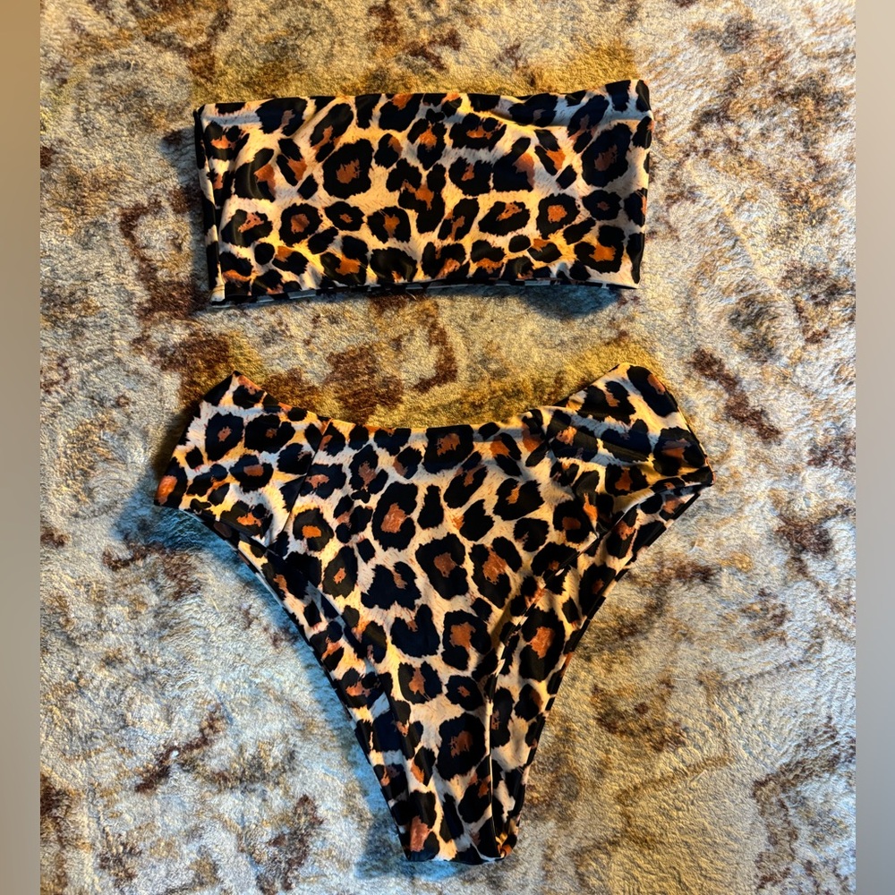 Leopard Print Cheeky Bandeau Bikini Set